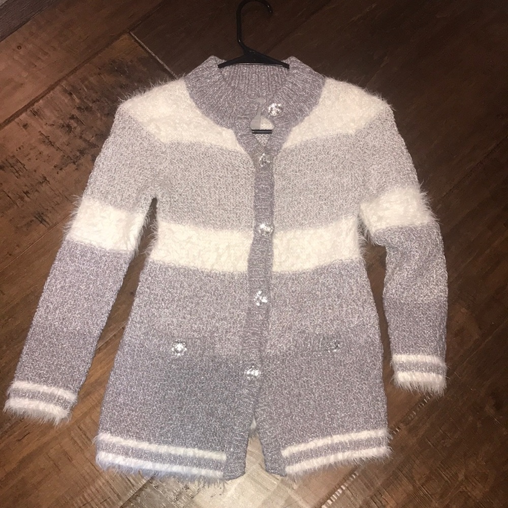 Gray and White Sparkling Fuzzy Sweater